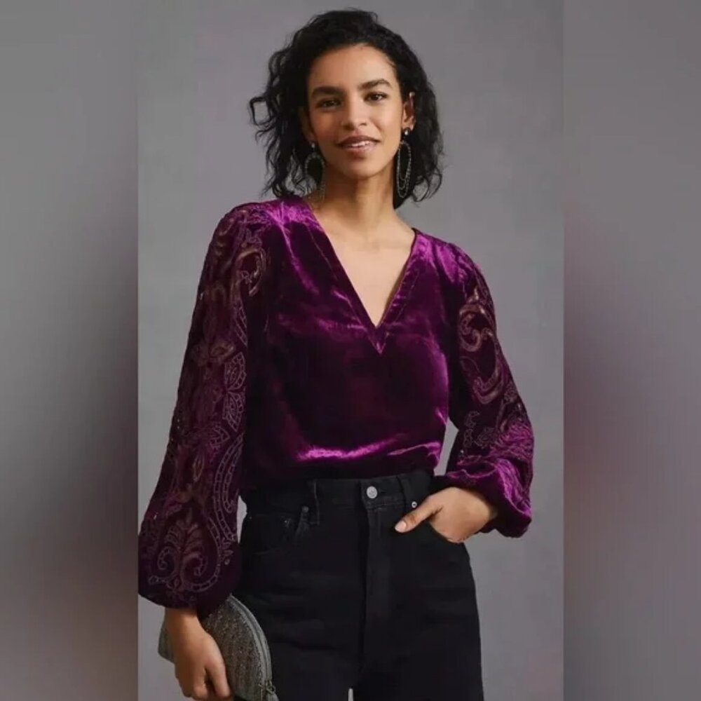 Anthropologie Velvet Cutout Top - Picture 1 of 1